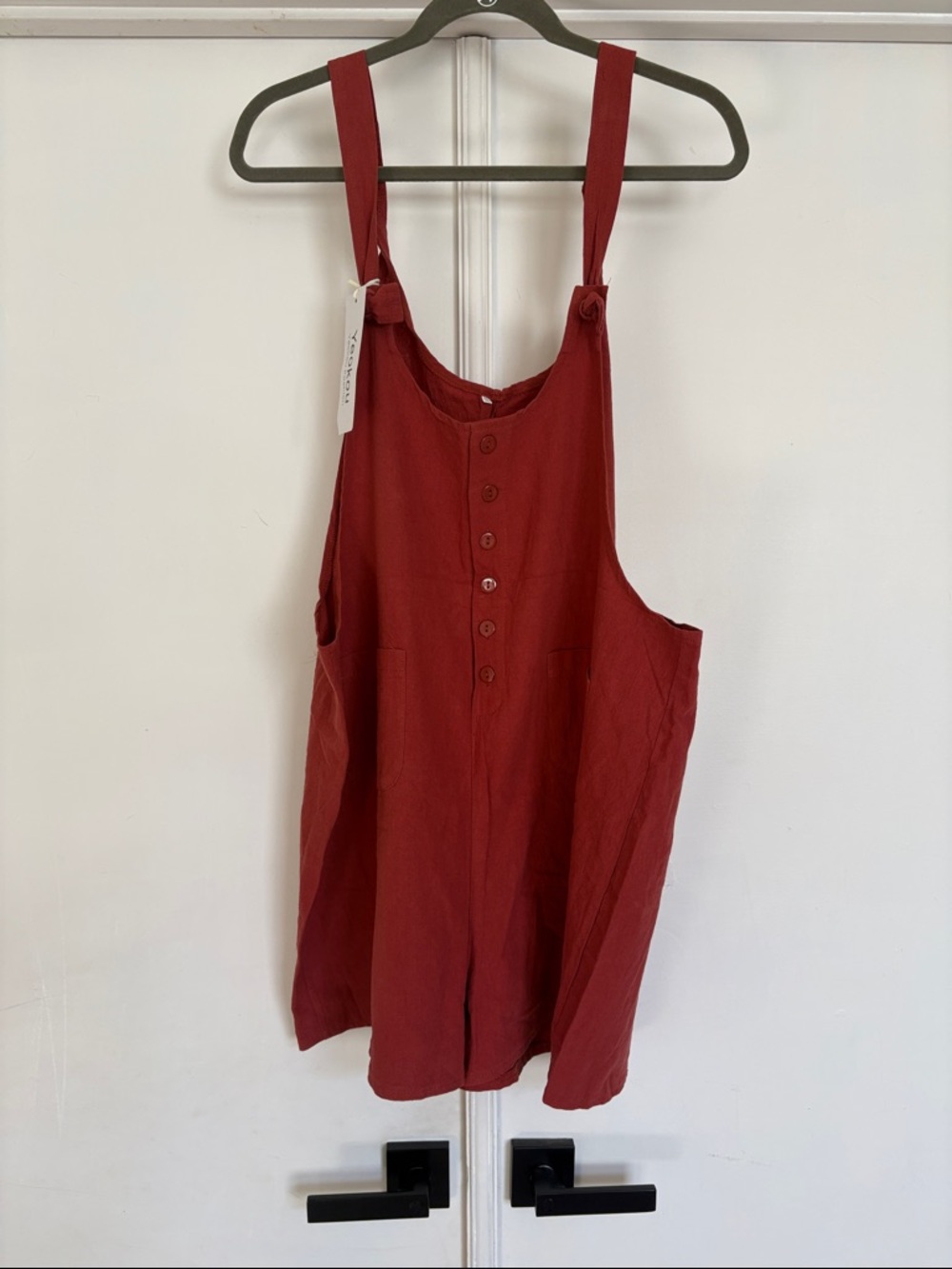 Rust colored Button-Front Linen Romper